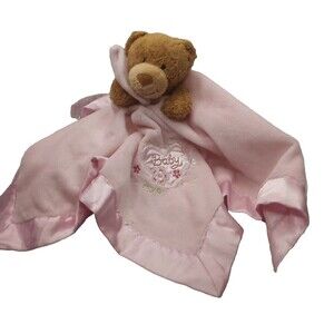 Baby Starters Bear Rattle Lovey Pink Satin Edge Embroidered Face Pink Heart...